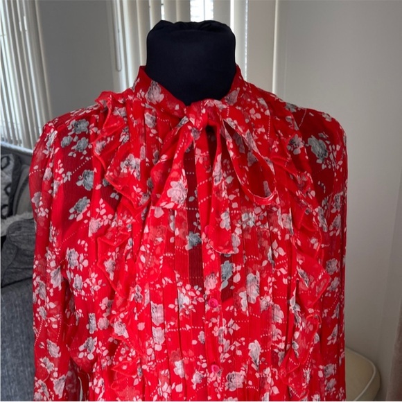 The kooples Red Floral Long Sleeve silk chiffon Dress S - Picture 7 of 9